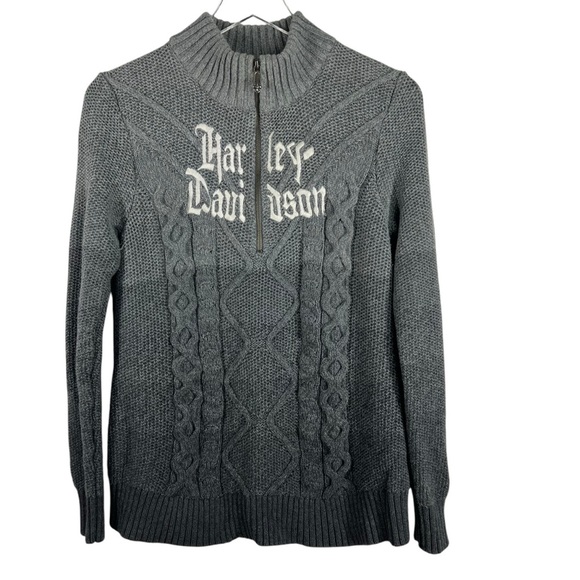 HARLEY DAVIDSON Women's XL Grey Ombre Cable Knit 1/4 Zip Pullover Sweater HDLogo - Picture 1 of 10